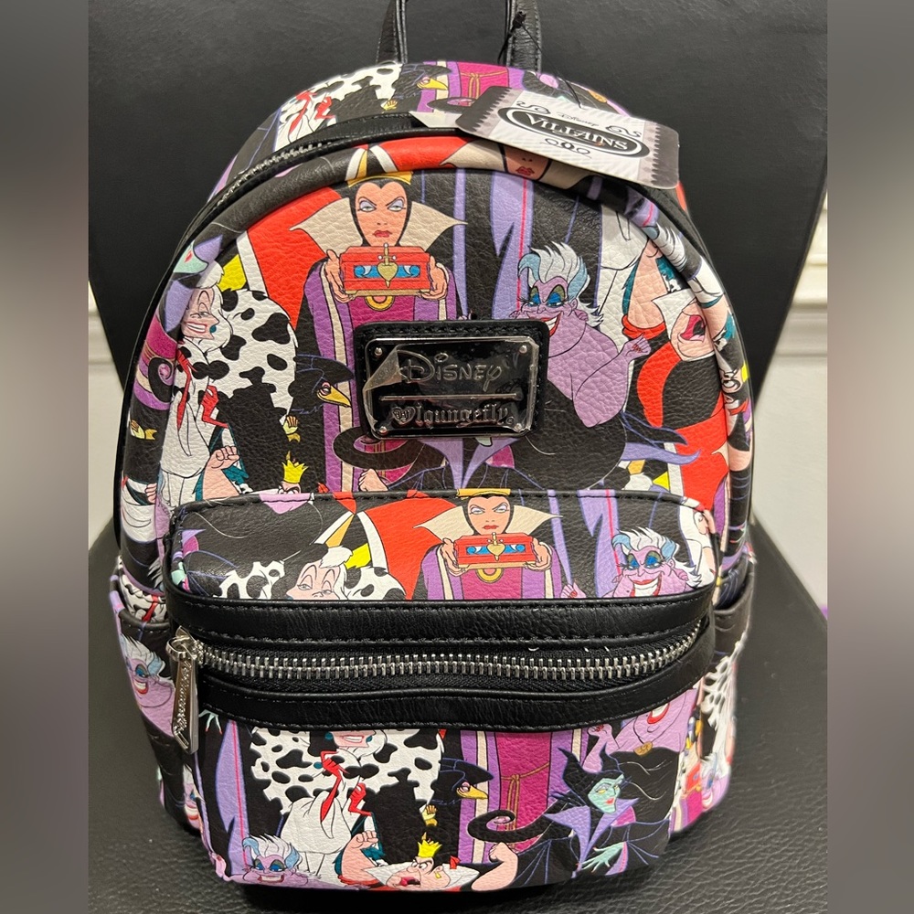 RARE! Loungefly Heart Logo Disney Villians mini backpack NWT